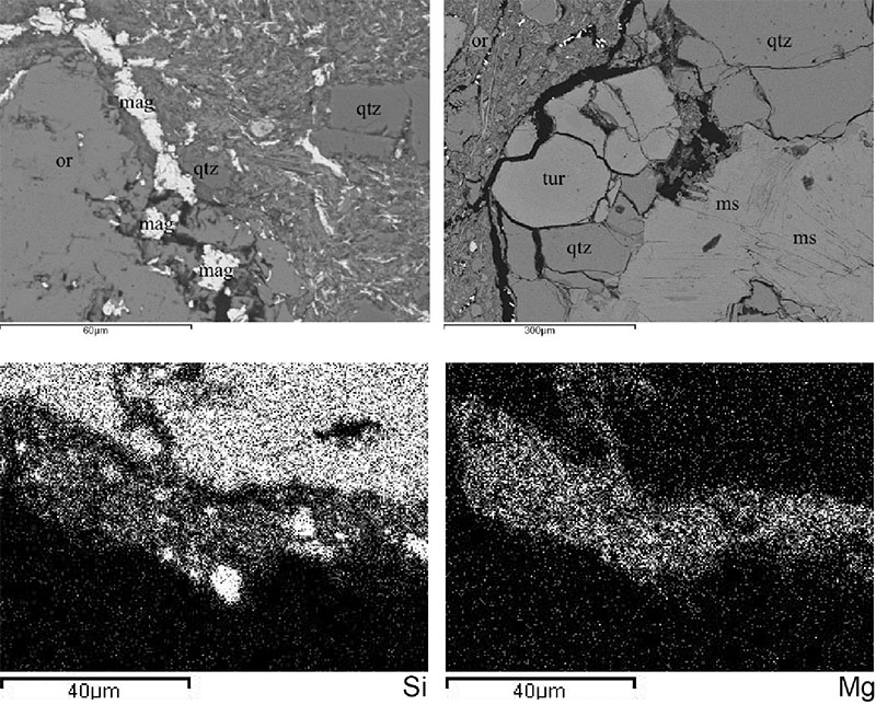 Immagini al SEM in sezione sottile con fasi minerali analizzate tramite EDS in campioni di ceramica archeologica e mappe degli elementi diffusi nellimpasto ceramico