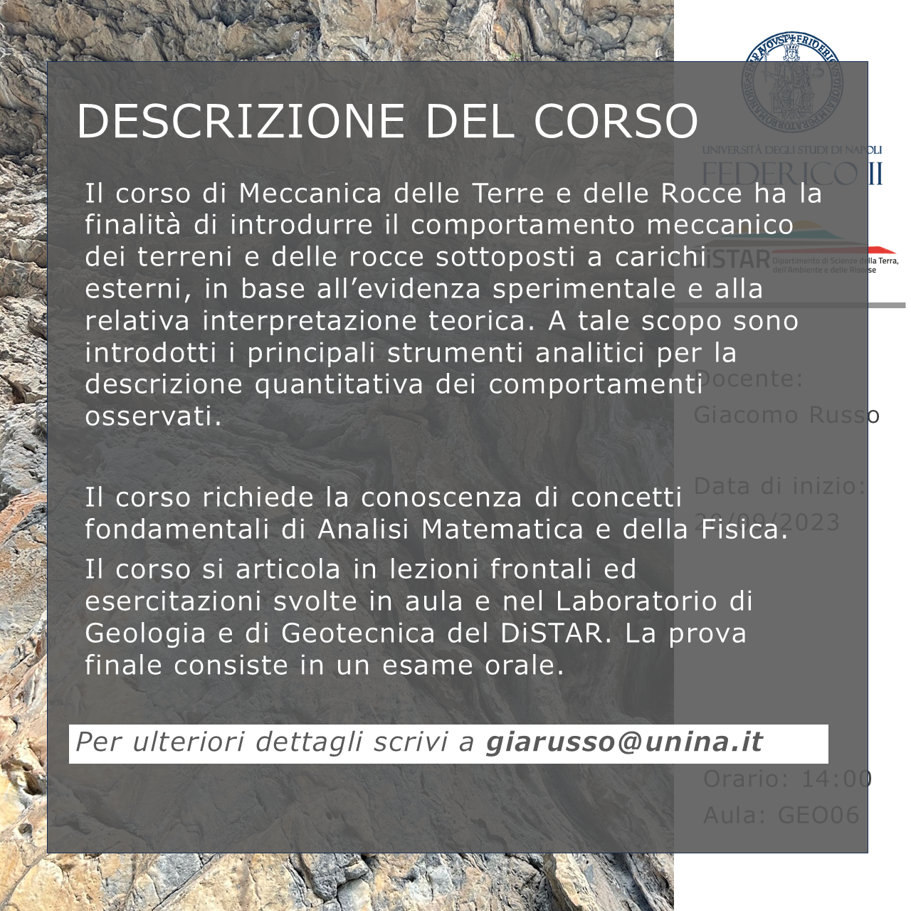 Corso Meccanica delle Terre e delle Rocce AA 2024 2025 2