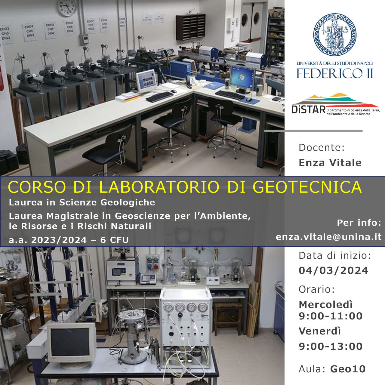 Locandina Corso Laboratorio di Geotecnica DiSTAR Enza Vitale