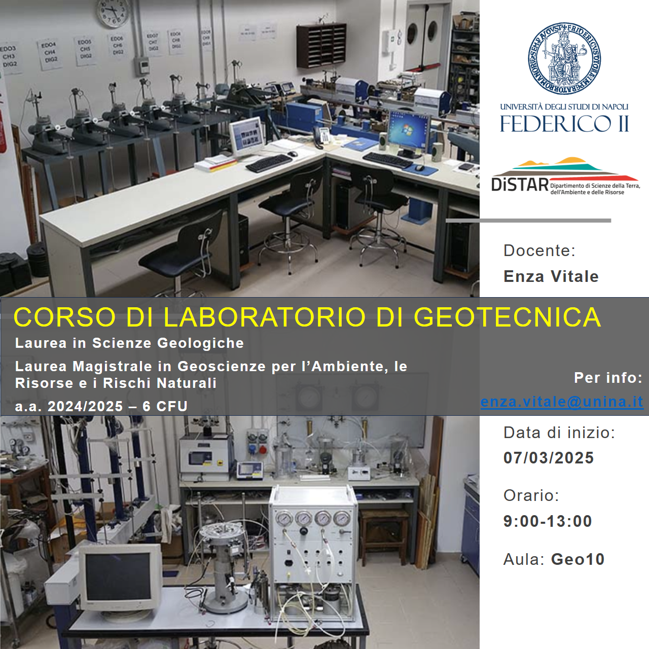 Locandina Corso Laboratorio di Geotecnica DiSTAR Enza Vitale 20.02.25