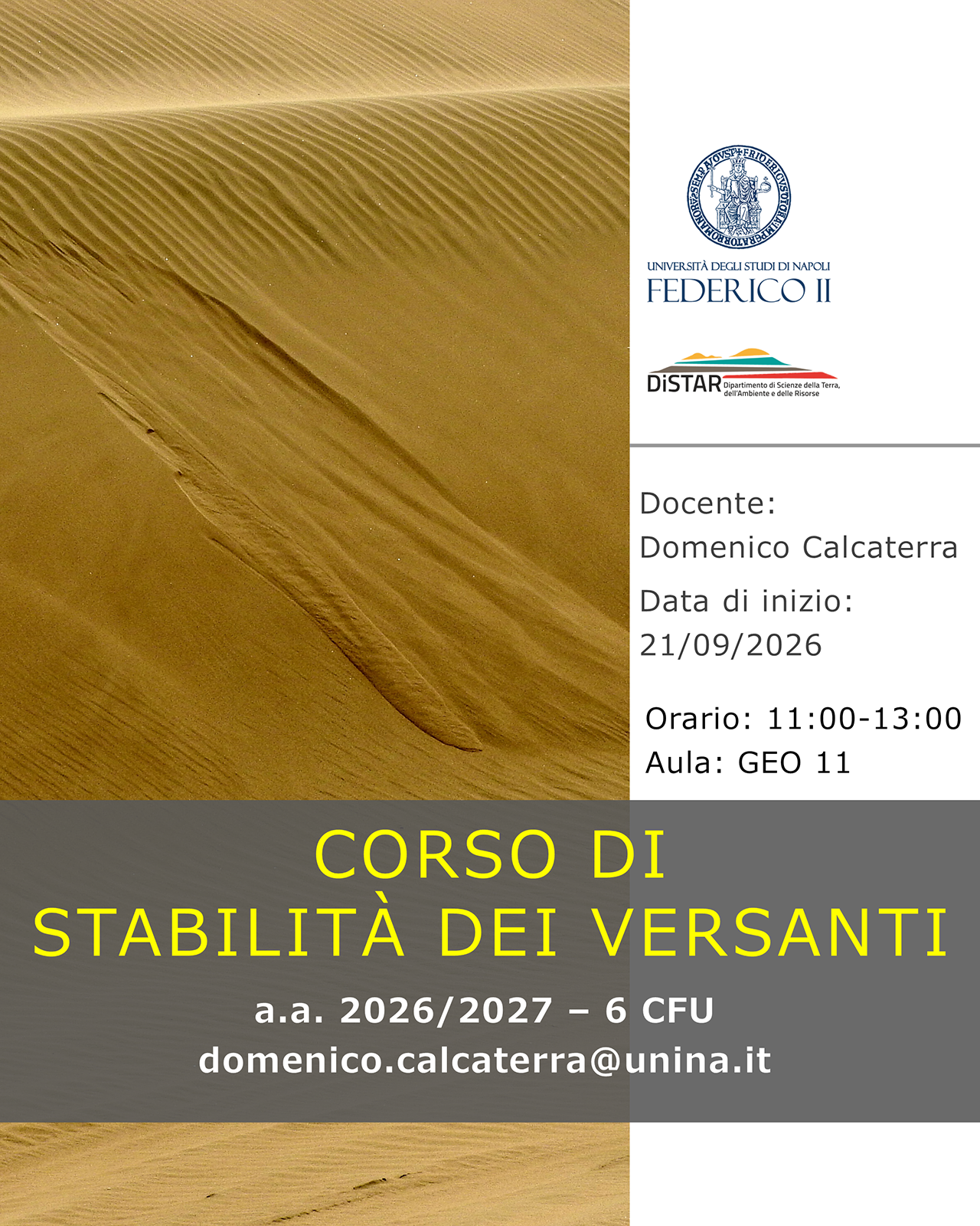 Locandina Corso Stabilità dei Versanti 2026 2027