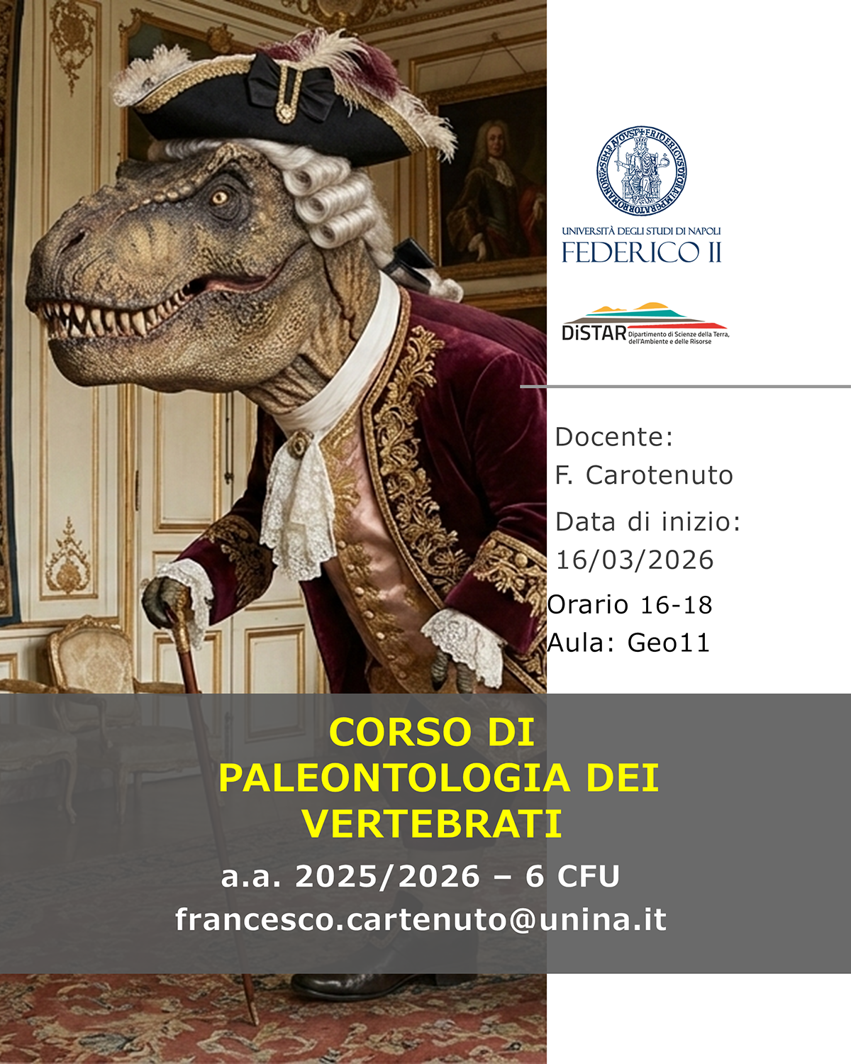 Locandina Paleontologia dei Vertebrati DiSTAR 2026