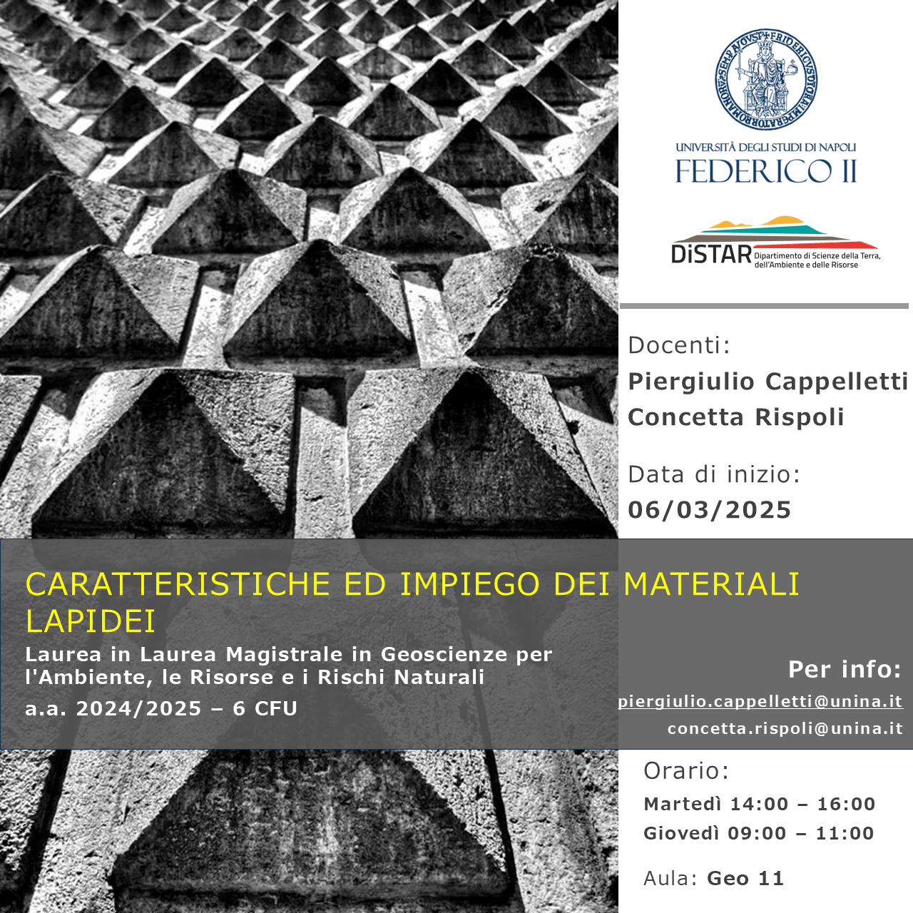 locandina Caratteristiche ed impiego dei Materiali lapidei DiSTAR 3